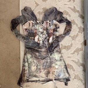 NWT mistress rocks Artistic Print Corset Dress with Sheer Sleeves